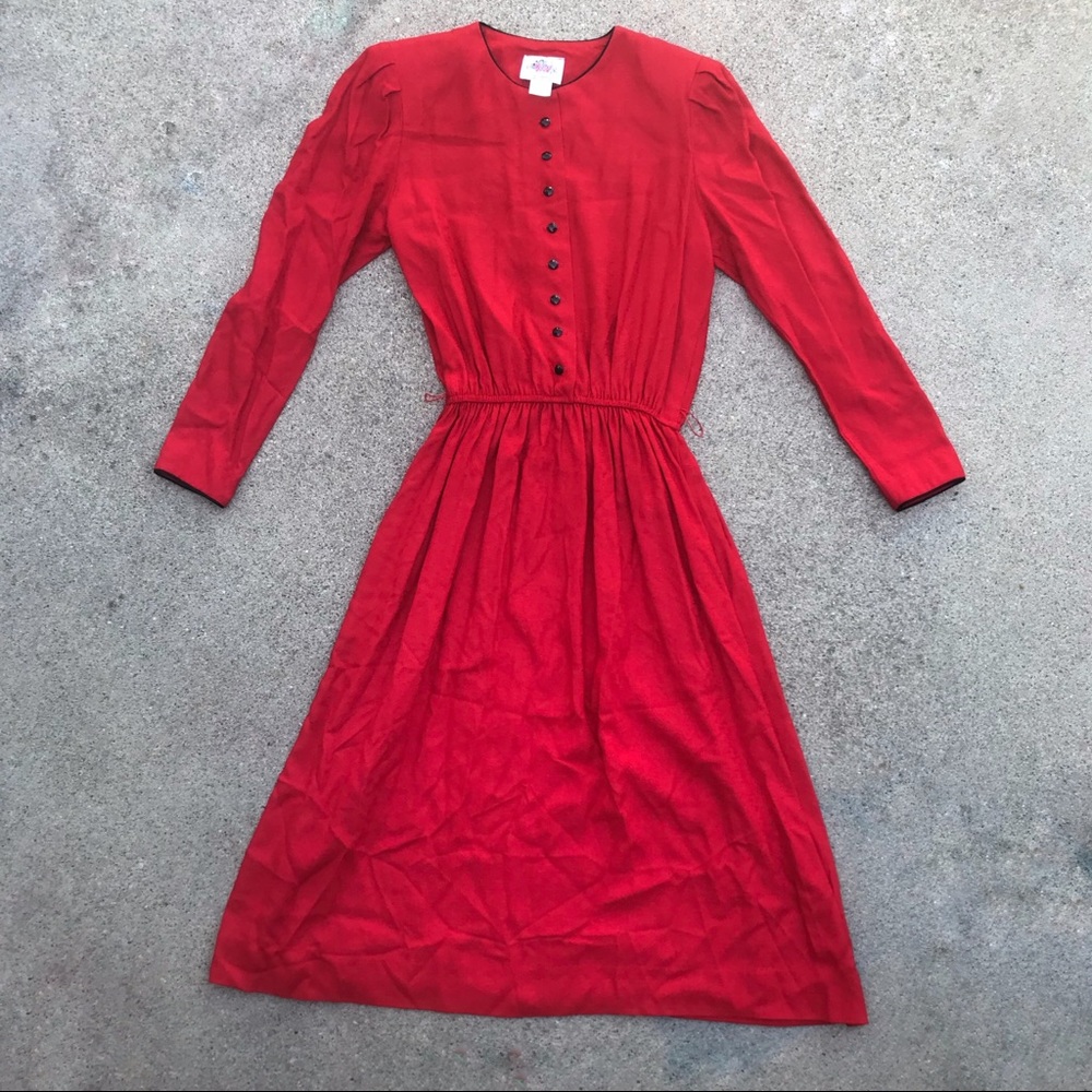Vtg Lanz Red Long Sleeve Dress